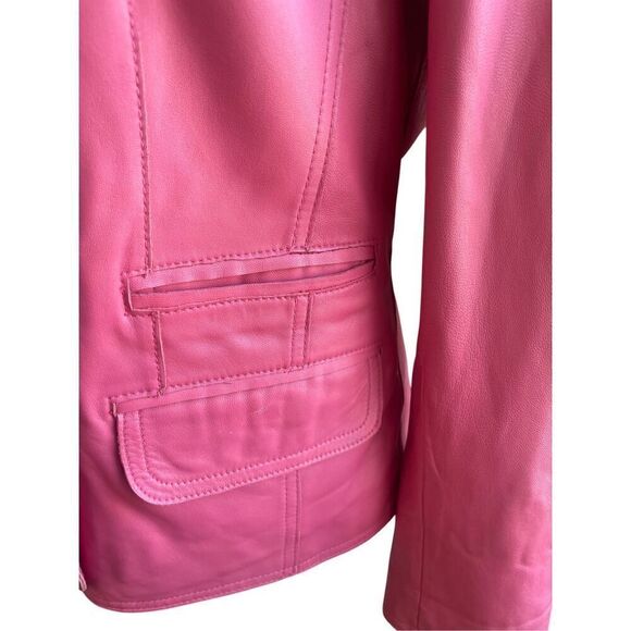 Vintage Pamela McCoy Collections Leather Fuchsia Blazer Jacket S - Picture 3 of 9